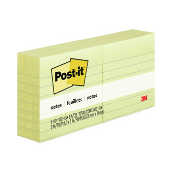 Post-it Notes 3 in. x 3 in. Original Note Ruled Pads - Canary Yellow (6/Pack)