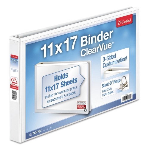 Office Jansan | Cardinal 22112V4 ClearVue 1 in. Capacity Slant-D Ring Binder - White image number 0
