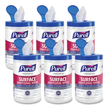 PURELL 10 in. x 7 in. 1-Ply Foodservice Surface Sanitizing Wipes - Fragrance-Free/White (6/Carton)