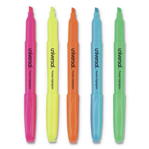 Customer Appreciation Sale - Save up to $60 off | Universal UNV08850 Chisel Tip Assorted Ink/Barrel Pocket Highlighters (5/Set) image number 0