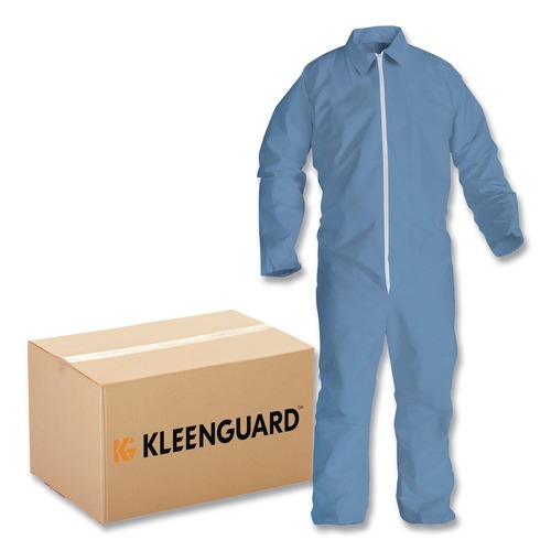 Bib Overalls | KleenGuard 45326 A65 Zipper Front Flame Resistant Coveralls with Hood/Elastic Wrists and Ankles - 3X-Large/Blue (21/Carton) image number 0