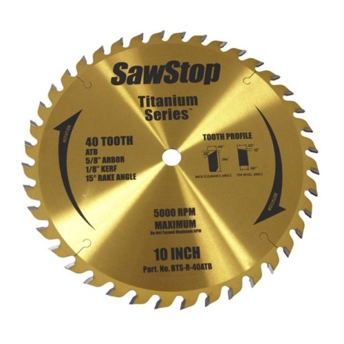 SawStop BTS-R-40ATB 10 in. 40 Tooth Titanium Series All-Purpose Saw Blade image number 0