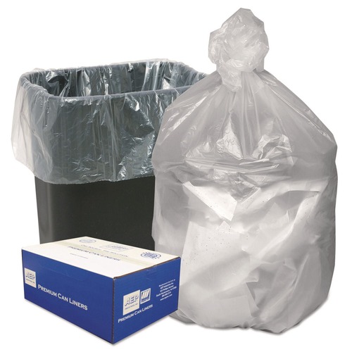 Trash Bags | Ultra Plus 1506824 24 in. x 24 in. 10-Gallon 8 mic. Can Liners - Natural (1000/Carton) image number 0