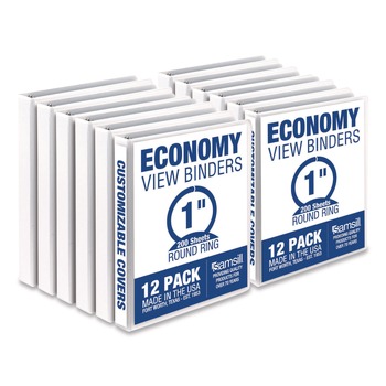 Samsill 11 in. x 8.5 in. 1 in. Capacity 3 Rings Economy Round Ring View Binder - White (12/Carton)