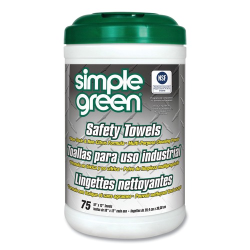 Simple Green 3810000613351 11.75 in. x 10 in. Safety Towels - White (6/Carton, 75 Wipes/Canister) image number 0