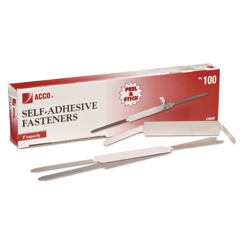 Office Jansan | ACCO A7070020J 2 in. Capacity 2.75 in. Center to Center Self-Adhesive Two-Prong Paper Fastener Bases - Matte Steel (100/Box) image number 0