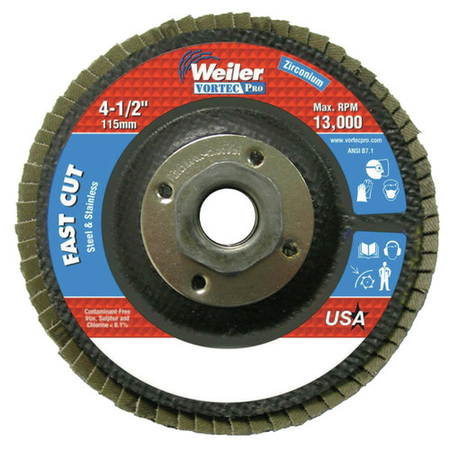Grinding Sanding Polishing Accessories | Weiler 31349 Wolverine 4-1/2 in. x 5/8 in. Arbor Zirconia Alumina Abrasive Flap Discs (Box of 10 Each) image number 0