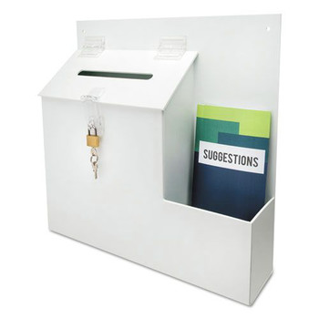 Deflecto 13.75 x 3.63 x 13.94 Plastic Suggestion Box Literature Holder with Locking Top - White