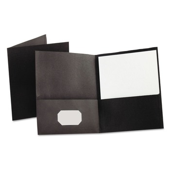 Oxford 57506EE Twin-Pocket Folder, Embossed Leather Grain Paper, Black, 25/box