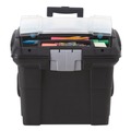 Office Jansan | Storex 61507U01C 15 in. x 16.38 in. x 14.25 in. Premium Mobile Letter File Transport Box with Telescoping Handle and Organizer Tray - Black/Gray image number 1