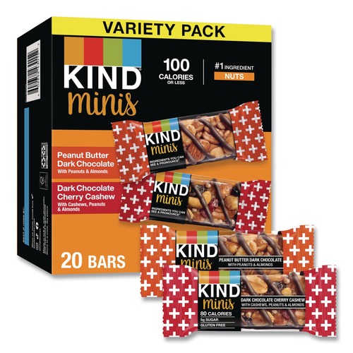 Snacks | KIND 43012 0.74 oz Minis Variety Pack - Dark Chocolate Cherry Cashew/Peanut Butter Dark Chocolate (20/Box) image number 0