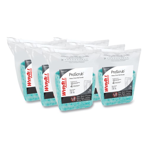 Hand Wipes | WypAll KCC 91367 Power Clean ProScrub Pre-Saturated Wipes - Citrus Scent, Green (75/Pack, 6 Packs/Carton) image number 0