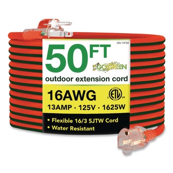 GoGreen Power GG-13750 16 AWG Outdoor Extension Cord, 50 ft, 13 A, Orange/Black
