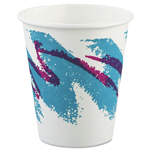 Dart 376JZ-00055 6 oz. Jazz Paper Hot Cups - White/Green/Purple (1000/Carton) image number 0