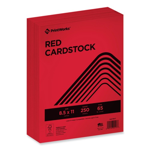 Cleaning & Janitorial Supplies | PrintWorks Professional 00117 8.5 in. x 11 in. 65 lbs. Text Weight Color Cardstock - Red (1-Ream) image number 0