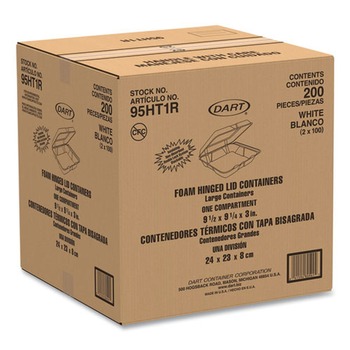 Dart 95HT1R 9.25 in. x 9.5 in. x 3 in. Foam Hinged Lid Containers (200/Carton)