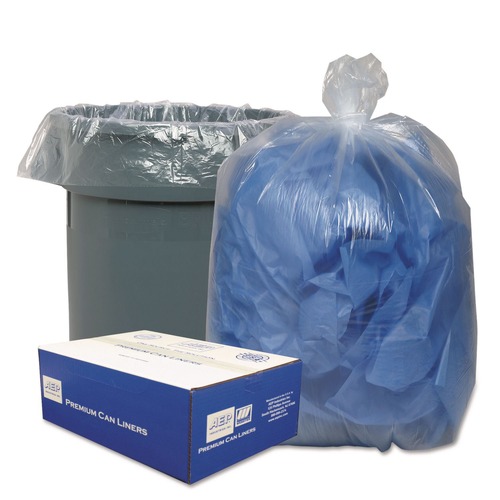 Office Jansan | Classic Clear 1507158 56 Gallon 0.9 mil 43 in. x 47 in. Linear Low-Density Can Liners - Clear (100/Carton) image number 0