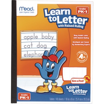 Mead 10 x 8 Sheets (40) Learn to Letter Primary Journal with Raised Ruling - Orange/White/Blue Cover