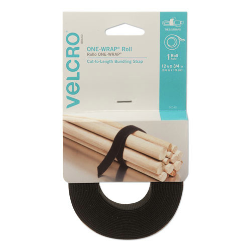 Office & Office Supplies | Velcro 90340 ONE-WRAP 0.75 in. x 12 in. Pre-Cut Standard Ties - Black (1-Roll) image number 0
