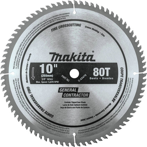 Makita D-65470 10 in. 80 Tooth Fine Crosscutting Micro‑Polished Miter Saw Blade image number 0