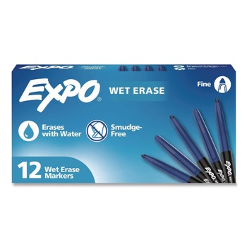 EXPO Wet Erase Markers Fine Needle Tip Blue 12/Pack