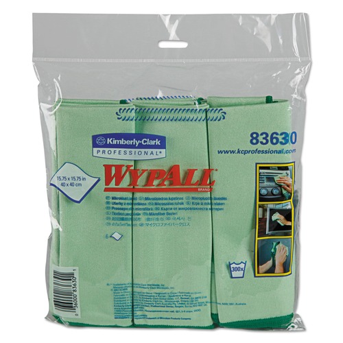 Office Jansan | WypAll KCC 83630 15-3/4 in. x 15-3/4 in. Reusable Microfiber Cloths - Green (24/Carton) image number 0