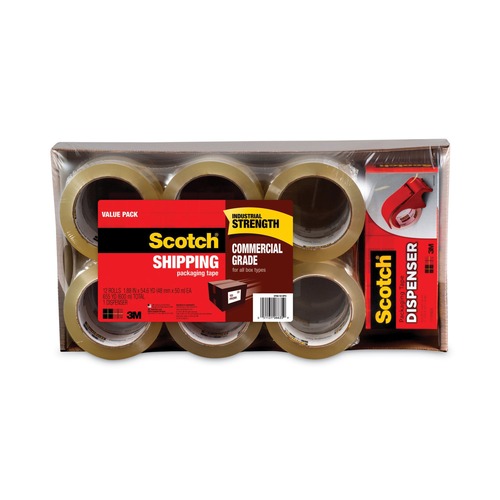 Office Jansan | Scotch 3750-12-DP3 3 in. Core, 1.88 in. x 54.6 Yards 3750 Commercial Grade Packaging Tape with DP 300 Dispenser - Clear (12/Pack) image number 0