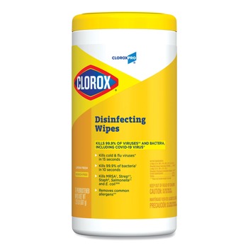Clorox 1-Ply 7 in. x 8 in. Disinfecting Wipes - Lemon Fresh, White (75/Canister)