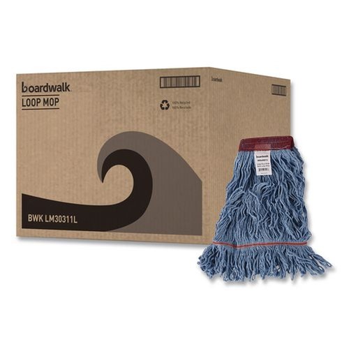 Tradesmen Day Sale | Boardwalk BWKLM30311L Looped End Wideband Cotton/Synthetic Mop Heads - Large, Blue (12/Carton) image number 0