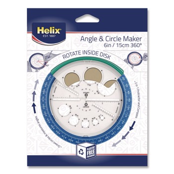 Maped Helix 2 in. Ruler Edge Plastic 360 Degree Angle and Circle Maker 2-in-1 Protractor and Compass Tool - Random Assorted Color