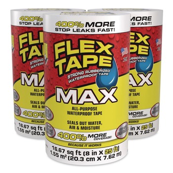 Flex Seal Products MAX 8 in. x 25 ft. 39 mils Thick 4 in. Core Strong Rubberized Waterproof Tape - White (3/Carton)
