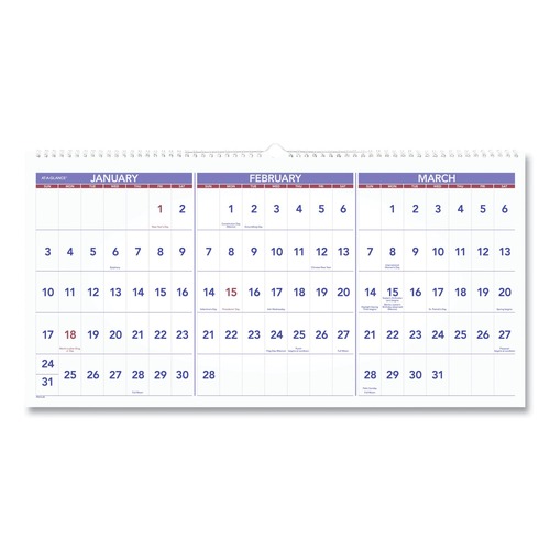  | AT-A-GLANCE PM14-28 15-Month: Dec 2025 to Feb 2027 24 in. x 12 in. Horizontal Orientation Deluxe 3-Month Reference Wall Calendar - White Sheets image number 0