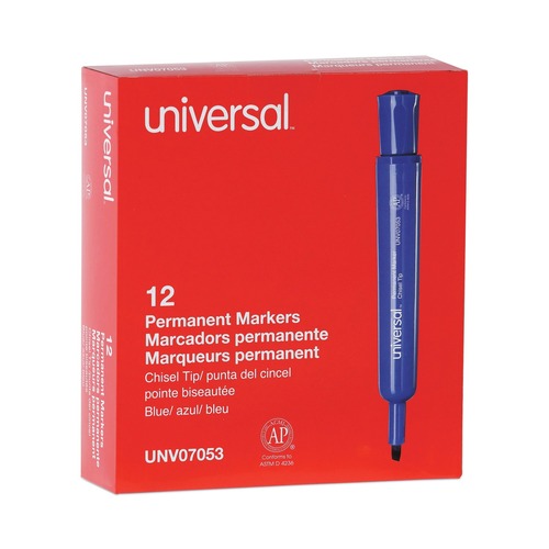 Permanent Markers | Universal UNV07053 Broad Chisel Tip Permanent Marker - Blue (1 Dozen) image number 0