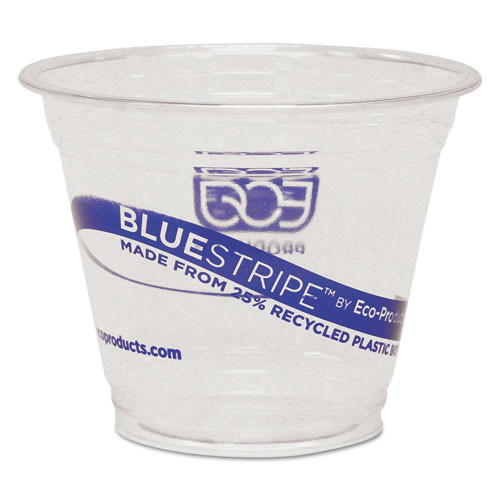  | Eco-Products EP-CR9 1000/Carton 9 oz. BlueStripe 25% Recycled Content Cold Cups - Clear/Blue image number 0