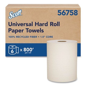Scott Essential 8 in. x 800 ft. 1.5 in. Core 1-Ply 100% Recycled Fiber Hard Roll Towel - Brown (6/Carton)