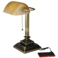  | Alera ALELMP517AB 10 in. x 10 in. x 15 in. Traditional Banker's Lamp with USB - Antique Brass image number 0