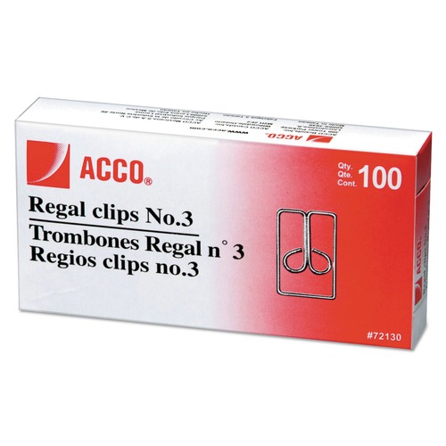 Office Jansan | ACCO A7072130C No. 3 Smooth Regal Clips - Silver (100/Box) image number 0