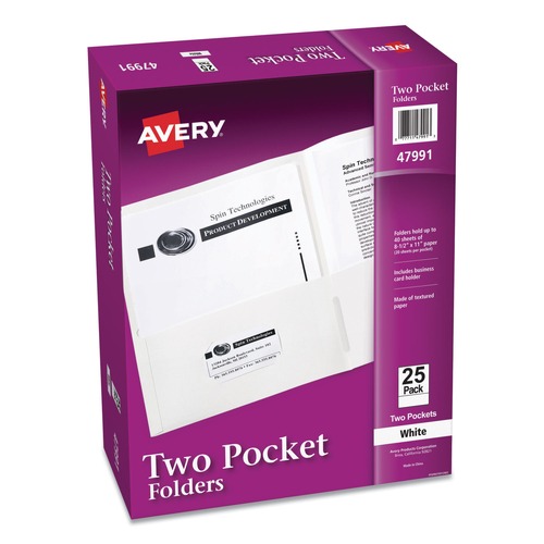 Office Jansan | Avery 47991 40 Sheet Capacity 11 in. x 8.5 in. Two-Pocket Folder - White (25/Box) image number 0