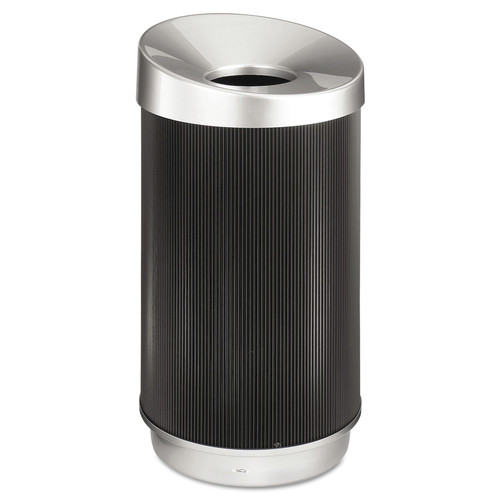Trash Cans | Safco 9799BL 38 gal. Round, Polyethylene, At-Your-Disposal Vertex Receptacle - Black/Chrome image number 0