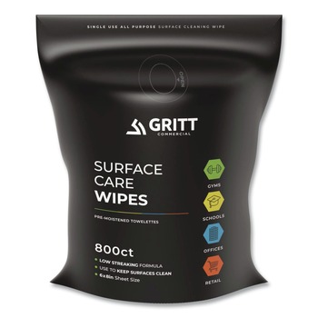 Gritt Commercial GRI5RW1 Surface Care Wipes, 1-Ply, 6 x 8, Fresh Scent, White, 800 Wipes