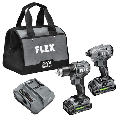 Combo Kits | FLEX FXM205-2A 24V Advantage Brushless Lithium-Ion 1/2 in. Cordless 2-Speed Drill Driver and 1/4 in. Hex Impact Driver Combo Kit with 2 Batteries (2.5 Ah) image number 0