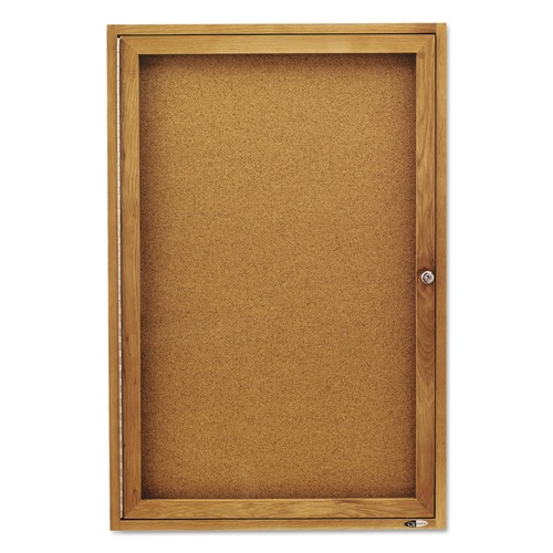  | Quartet 363 24 in. x 36 in. Enclosed Indoor Cork Bulletin Board with 1 Hinged Door - Tan Surface, Oak Fiberboard Frame image number 0