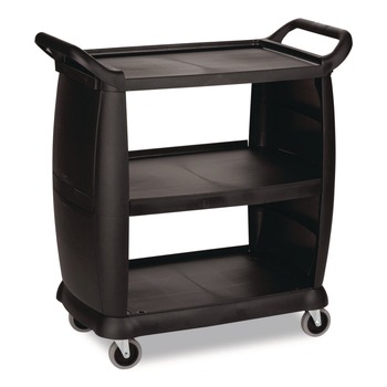 Boardwalk 18 in. x 36.25 in. x 38 in. 300 lb Capacity Plastic Bussing Cart with 3 Shelves - Black