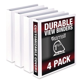 Samsill 11.5 in. x 8.5 in. 3 Rings 1.5 in. Capacity Durable D-Ring View Binders - White (4/Pack)