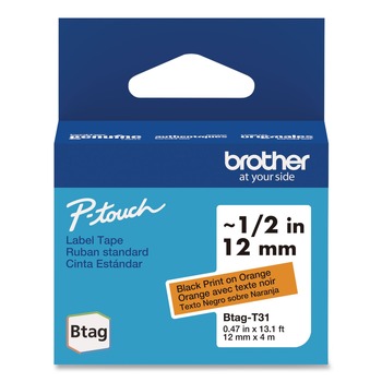 Brother P-Touch 0.47 in. x 13.1 ft. Genuine P-Touch BTAG Label Tapes - Black on Orange