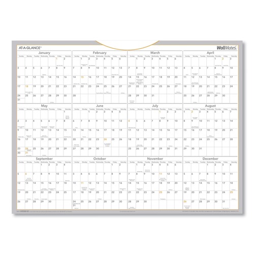 Office & Office Supplies | AT-A-GLANCE AW506028 12-Month (Jan to Dec): 2026 24 in. x 18 in. WallMates Self-Adhesive Dry Erase Yearly Planning Surfaces - White/Gray/Orange Sheets image number 0