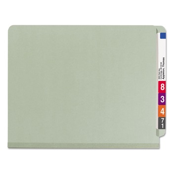 Smead End Tab Pressboard Classification Folders with Four SafeSHIELD Fasteners - Letter, Gray-Green (10/Box)