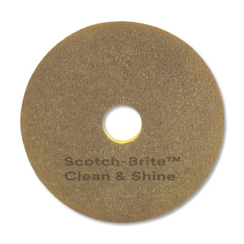 Cleaning Cloths | Scotch-Brite 09544 17 in. Diameter Clean and Shine Pad - Brown/Yellow (5/Carton) image number 0