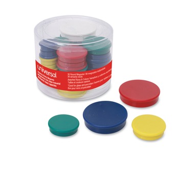 Universal UNV31251 30/Pack 3/4 in., 1/4 in. and 1-1/2 in. dia., High-Intensity Assorted Magnets - Assorted Pack