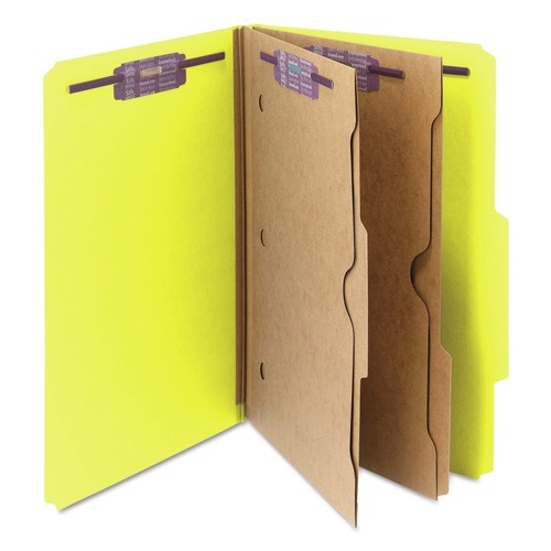 File Folders | Smead 19084 6 SafeSHIELD Fasteners 2 Dividers Legal Size 6-Section Pressboard Top Tab Pocket Classification Folders - Yellow (10/Box) image number 0
